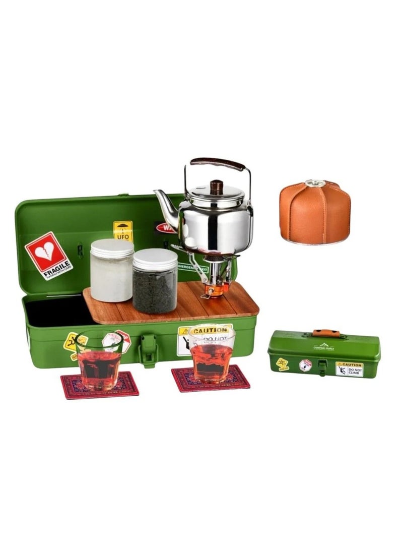 BlueFire Camping Family Portable Tea Set with Metal Storage Case, Complete Outdoor Tea Kit with Stainless Steel Kettle, Glass Tea Cups, Tea Jars and Coasters, Travel Tea Brewing Set for Camping, Picnic, Hiking and Outdoor Use - Image 2